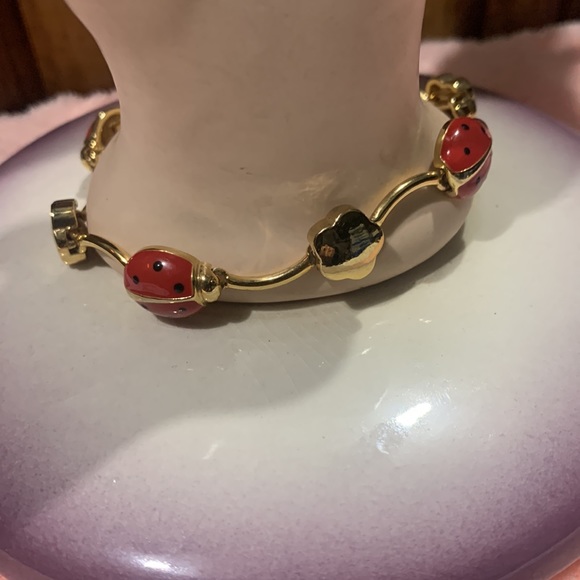 Ladybug Red & Black Enamel  Gold-Tone Bracelet - Picture 2 of 5
